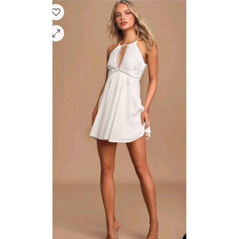Lulus x LUSH Size Small Whirlwind Summer White Crochet‎ Lace Skater Dress
